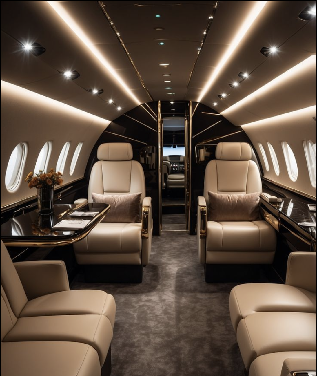 Luxurious private jet interior